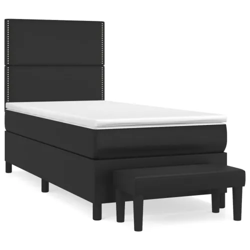 Boxspring - Krevet s oprugama i madracem crni 90x190 cm od umjetne kože - Crna 90 x 190 cm Obično s čavlima Cijena