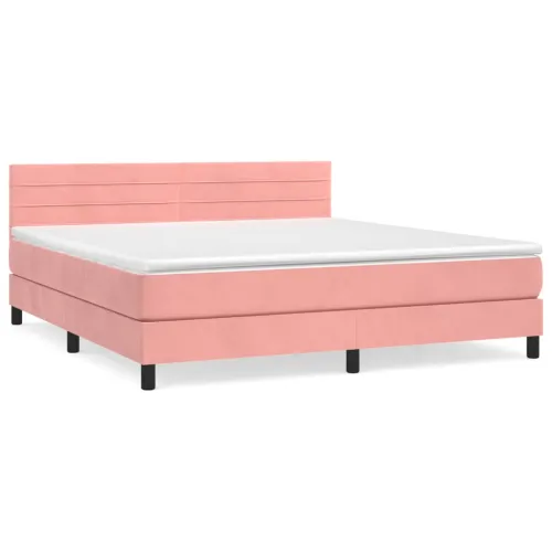 Boxspring - Krevet s oprugama i madracem ružičasti 180x200 cm baršunasti - Ružičasta 180 x 200 cm vodoravne pruge Cijena