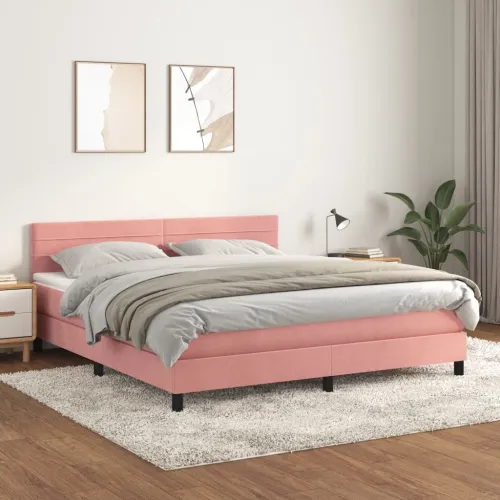 Boxspring - Krevet s oprugama i madracem ružičasti 180x200 cm baršunasti - Ružičasta 180 x 200 cm vodoravne pruge Cijena