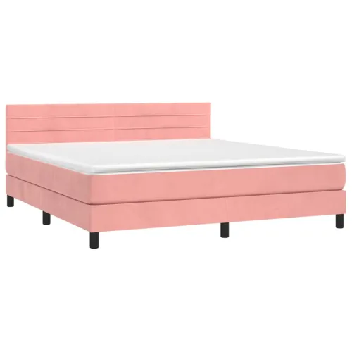 Boxspring - Krevet s oprugama i madracem ružičasti 180x200 cm baršunasti - Ružičasta 180 x 200 cm vodoravne pruge Cijena