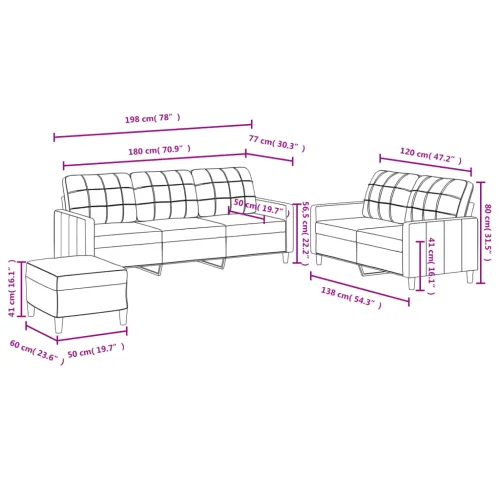 3-dijelni set sofa s jastucima krem od tkanine - Krema s jastučićima i tabureom Cijena