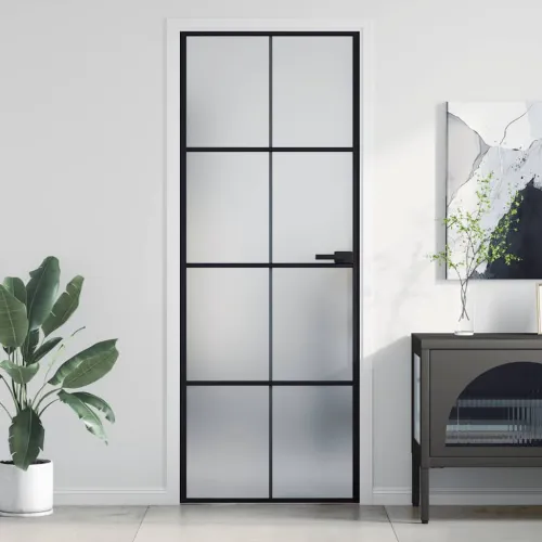 Sobna vrata tanka crna 76 x 201,5 cm kaljeno staklo i aluminij - Crna i mat 76 x 201.5 cm Mreže 4 x 2 Cijena