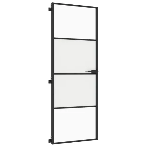 Sobna vrata tanka crna 76 x 201,5 cm kaljeno staklo i aluminij - Crna, prozirna i mat 76 x 201.5 cm 3 vodoravne šipke Cijena