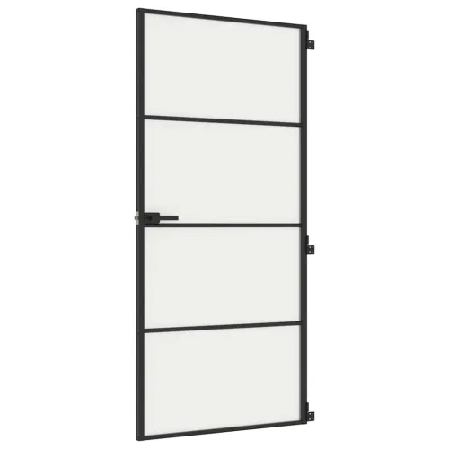 Sobna vrata tanka crna 93x201,5 cm kaljeno staklo i aluminij - Crna i mat 93 x 201.5 cm 1 3 vodoravne šipke Cijena