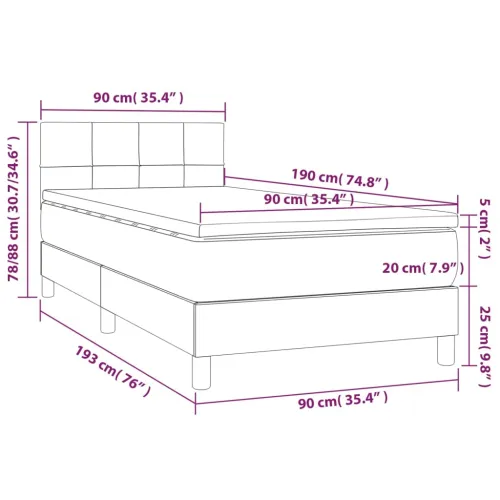 Krevet box spring s madracem LED plavi 90x190 cm od tkanine - Plava 90 x 190 cm Blok s kvadratima Cijena