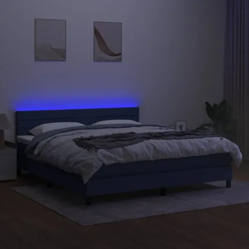 Krevet box spring s madracem LED plavi 180x200 cm od tkanine - Plava 180 x 200 cm vodoravne pruge Cijena