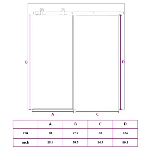 Klizna vrata bijela 90 x 205 cm od kaljenog stakla i aluminija - Bijela i prozirna 90 x 205 cm 2 vodoravne šipke Cijena