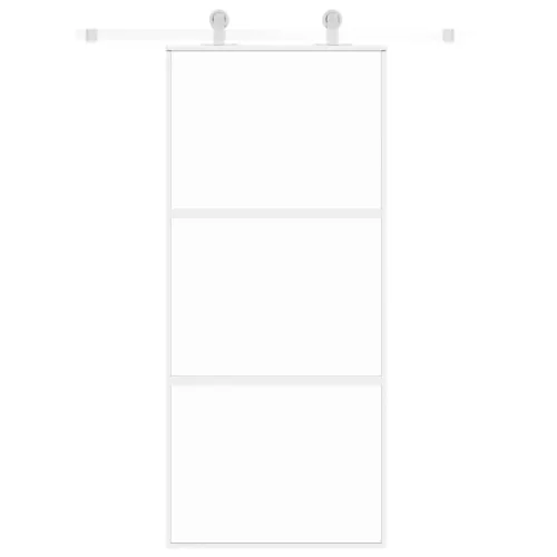 Klizna vrata bijela 90 x 205 cm od kaljenog stakla i aluminija - Bijela i prozirna 90 x 205 cm 2 vodoravne šipke Cijena