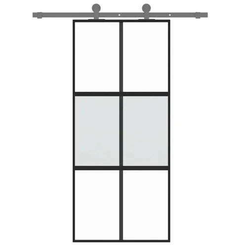 Klizna vrata crna 90 x 205 cm od kaljenog stakla i aluminija - Crna, prozirna i mat 90 x 205 cm Rešetke 3 x 2 Cijena