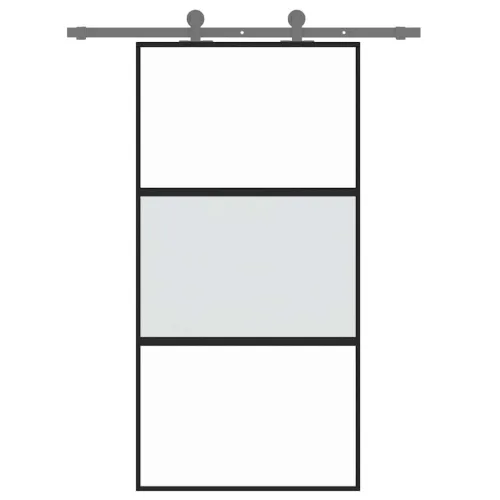 Klizna vrata crna 102,5x205 cm od kaljenog stakla i aluminija - Crna, prozirna i mat 102.5 x 205 cm 2 vodoravne šipke Cijena