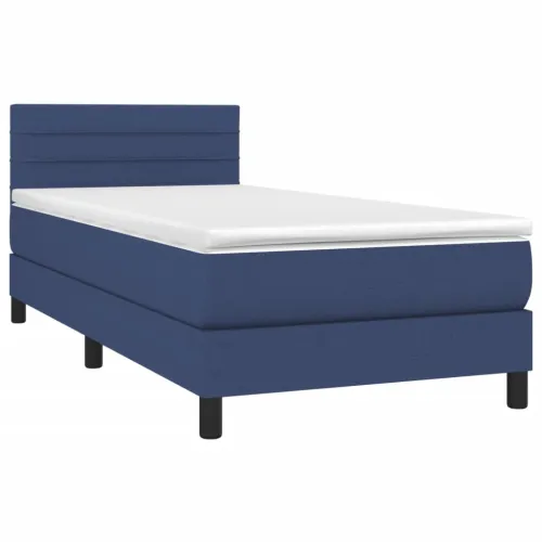 Krevet box spring s madracem LED plavi 90x190 cm od tkanine - Plava 90 x 190 cm vodoravne pruge Cijena