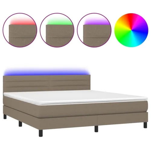Krevet box spring s madracem LED smeđesivi 180x200 cm tkanina - Sivo-smeđa 180 x 200 cm vodoravne pruge Cijena