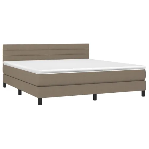 Krevet box spring s madracem LED smeđesivi 180x200 cm tkanina - Sivo-smeđa 180 x 200 cm vodoravne pruge Cijena