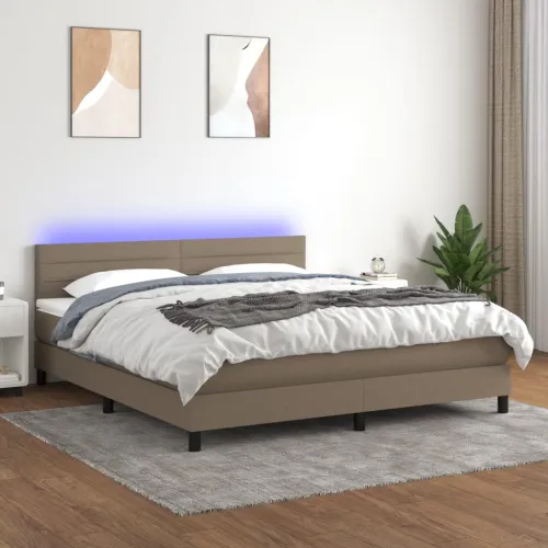 Krevet box spring s madracem LED smeđesivi 180x200 cm tkanina - Sivo-smeđa 180 x 200 cm vodoravne pruge Cijena
