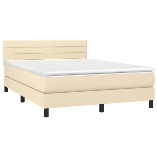 Krevet box spring s madracem LED krem 140x190 cm od tkanine - Krema 140 x 190 cm vodoravne pruge Cijena