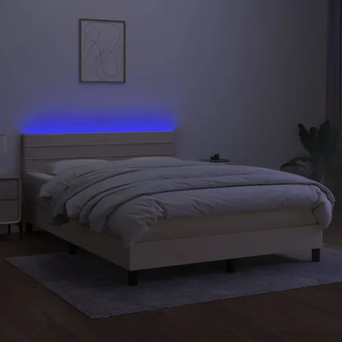 Krevet box spring s madracem LED krem 140x190 cm od tkanine - Krema 140 x 190 cm vodoravne pruge Cijena