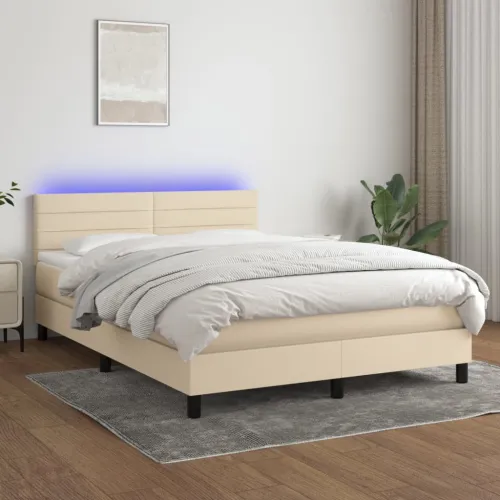 Krevet box spring s madracem LED krem 140x190 cm od tkanine - Krema 140 x 190 cm vodoravne pruge Cijena