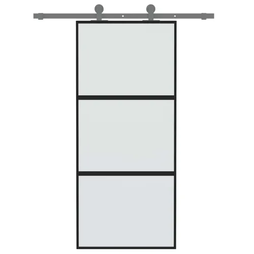 Klizna vrata crna 90 x 205 cm od kaljenog stakla i aluminija - Crna i mat 90 x 205 cm 2 vodoravne šipke Cijena
