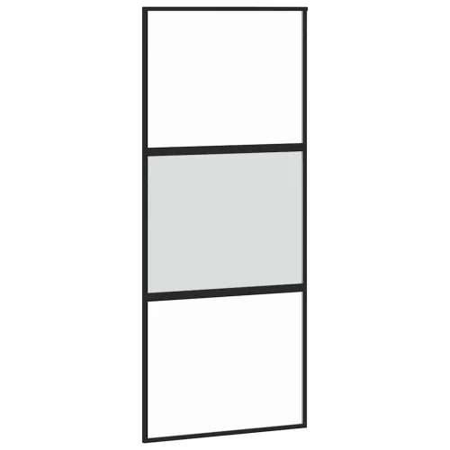 Klizna vrata crna 90 x 205 cm od kaljenog stakla i aluminija - Crna, prozirna i mat 90 x 205 cm 2 vodoravne šipke Cijena