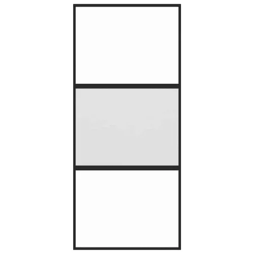 Klizna vrata crna 90 x 205 cm od kaljenog stakla i aluminija - Crna, prozirna i mat 90 x 205 cm 2 vodoravne šipke Cijena