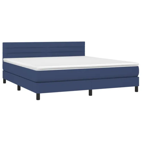 Krevet box spring s madracem LED plavi 160x200 cm od tkanine - Plava 160 x 200 cm vodoravne pruge Cijena