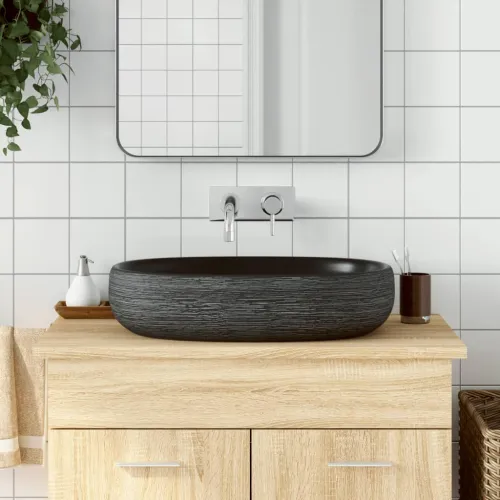 Nadgradni Lavabo - Umivaonik sivo-crni ovalni 59x40x14 cm keramički - Crna i siva 59 x 40 x 14 cm Crna i siva 59 x 40 x 14 cm Cijena