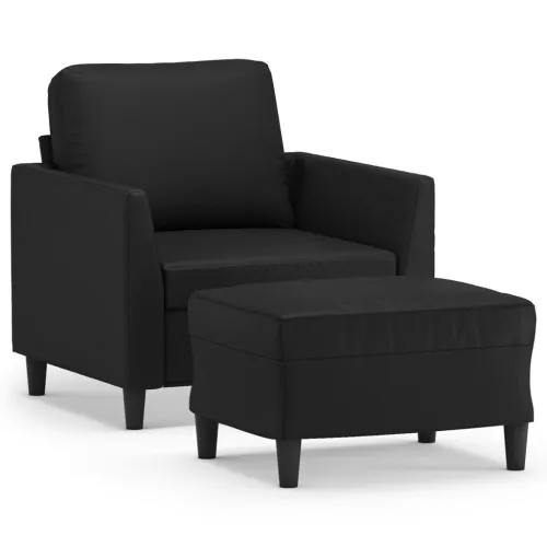 Fotelja s tabureom 60 cm od umjetne kože - Crna Cijena