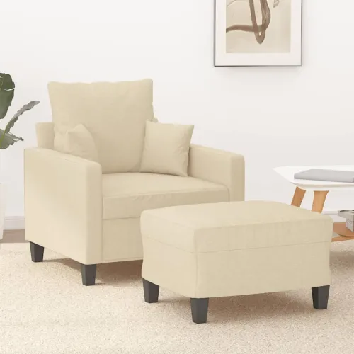 Fotelja s tabureom krem 60 cm od tkanine - Krema Cijena