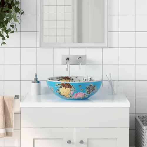 Nadgradni Lavabo - Umivaonik raznobojni okrugli Φ 41 x 14 cm keramički - Plava i žuta Plava i žuta Cijena