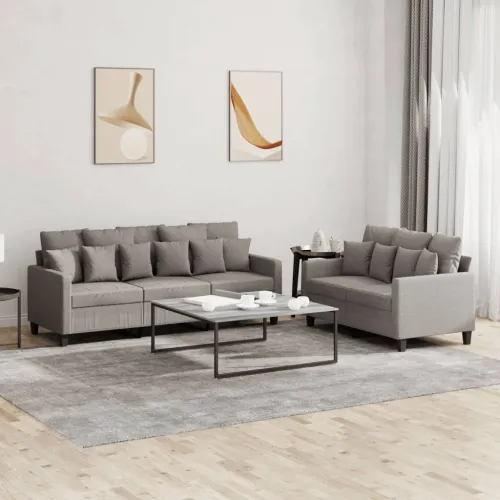 2-dijelni set sofa s jastucima smeđesivi od tkanine - Sivo-smeđa s jastučićima Sivo-smeđa s jastučićima Cijena