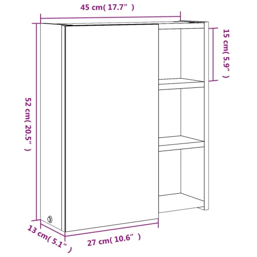Kupaonski ormarić s ogledalom i LED svjetlom crni 45x13x52 cm - Crna 45 x 13 x 52 cm Cijena