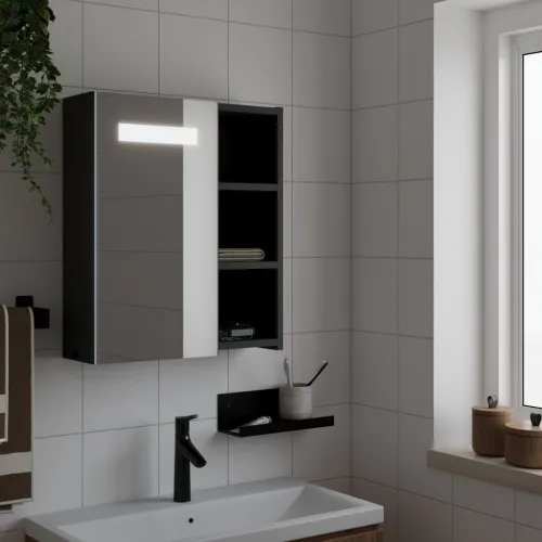 Kupaonski ormarić s ogledalom i LED svjetlom crni 45x13x52 cm - Crna 45 x 13 x 52 cm Cijena