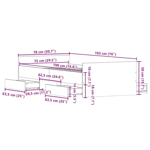 Okvir kreveta s uzglavljem i podnožjem boja hrasta 75 x 190 cm - Smeđi hrast 75 x 190 cm Cijena