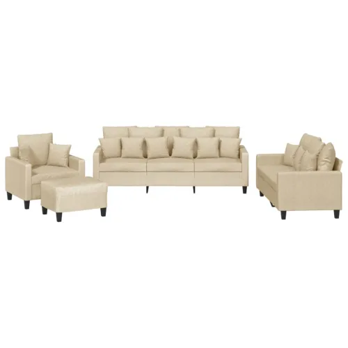 4-dijelni set sofa s jastucima krem od tkanine - Krema s jastucima i tabureom Cijena