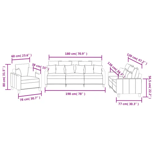 3-dijelni set sofa s jastucima krem od mikrovlakana - Krema s jastučićima Cijena