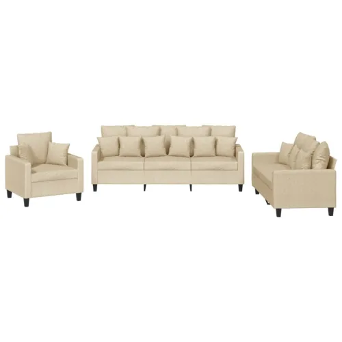 3-dijelni set sofa s jastucima krem od mikrovlakana - Krema s jastučićima Cijena