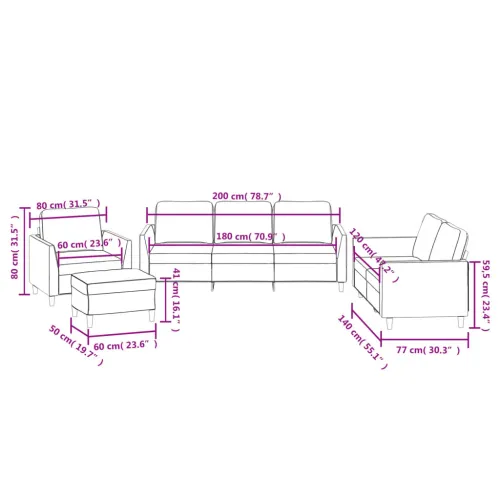 4-dijelni set sofa s jastucima krem od umjetne kože - Krema s jastučićima i tabureom Cijena