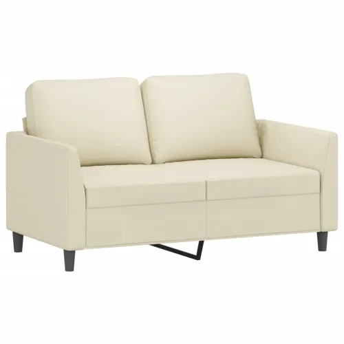 4-dijelni set sofa s jastucima krem od umjetne kože - Krema s jastučićima i tabureom Cijena