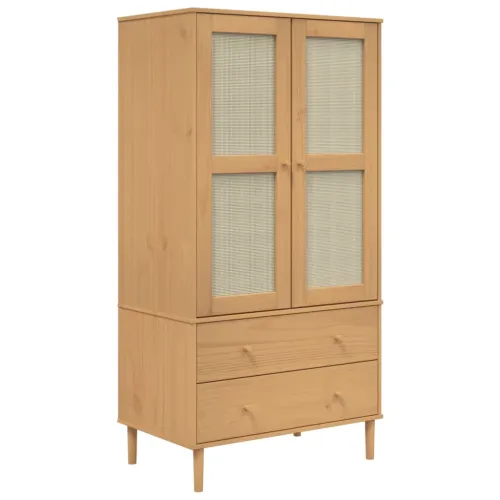 Komoda SENJA smeđa izgled ratana 90x55x175 cm masivna borovina - Smeđa Cijena
