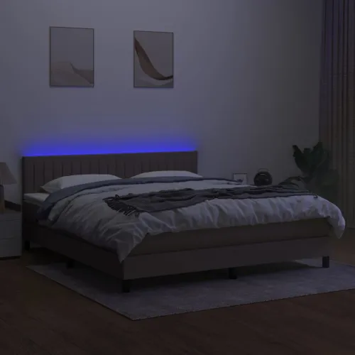Krevet box spring s madracem LED smeđesivi 160x200 cm tkanina - Sivo-smeđa 160 x 200 cm Okomite pruge Cijena