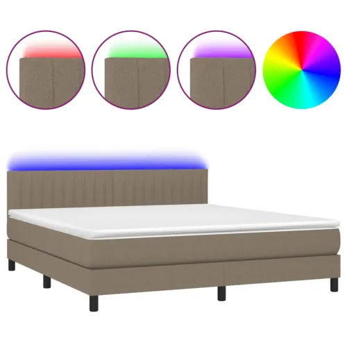 Krevet box spring s madracem LED smeđesivi 160x200 cm tkanina - Sivo-smeđa 160 x 200 cm Okomite pruge Cijena