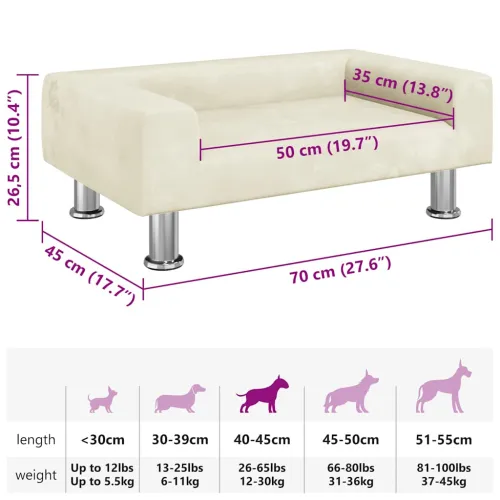 Krevet za pse krem 70x45x26,5 cm baršunasti - Krema 70 x 45 x 26.5 cm Cijena