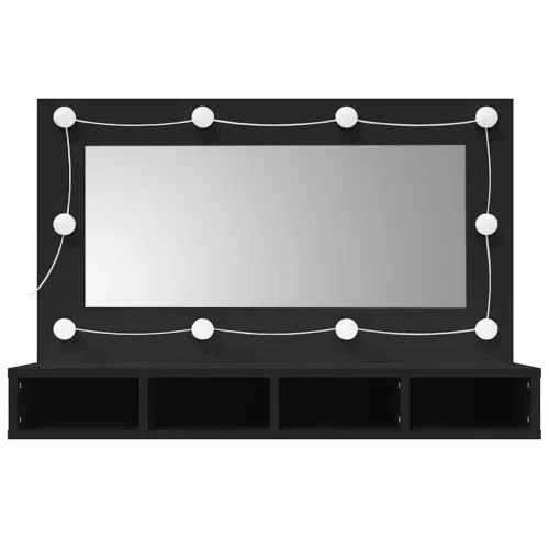 Ormarić s ogledalom i LED svjetlima crni 90 x 31,5 x 62 cm - Crna Cijena