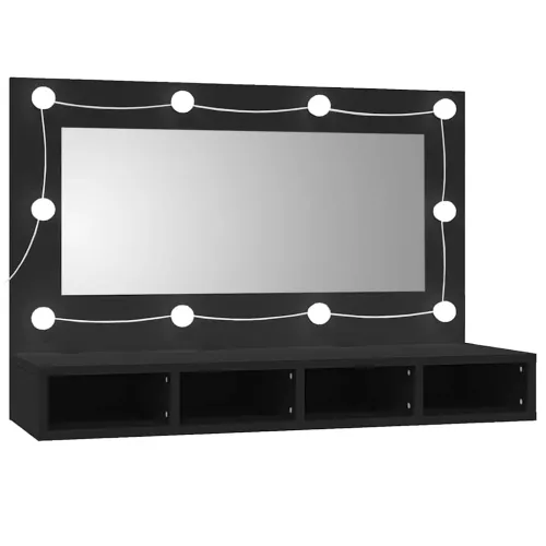 Ormarić s ogledalom i LED svjetlima crni 90 x 31,5 x 62 cm - Crna Cijena