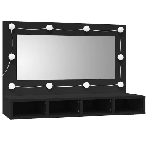 Ormarić s ogledalom i LED svjetlima crni 90 x 31,5 x 62 cm - Crna Cijena