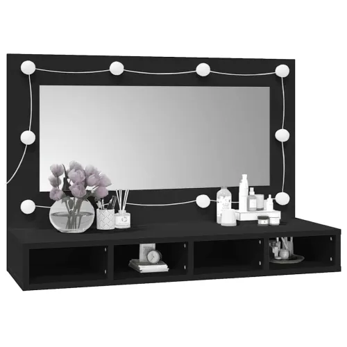 Ormarić s ogledalom i LED svjetlima crni 90 x 31,5 x 62 cm - Crna Cijena