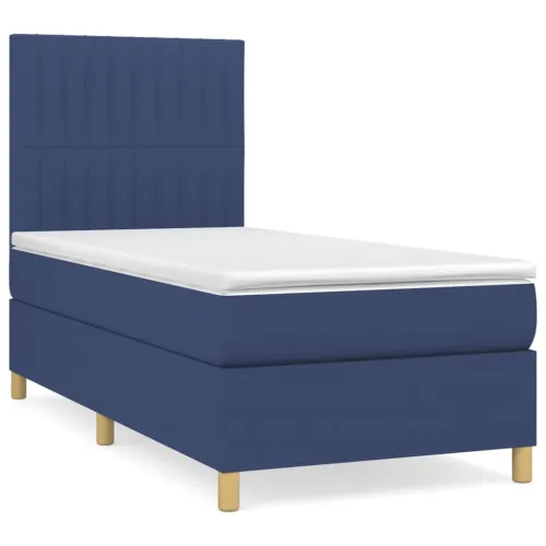 Boxspring - Krevet s oprugama i madracem plavi 100 x 200 cm od tkanine - Plava 100 x 200 cm Okomite pruge Cijena