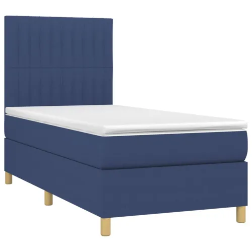 Boxspring - Krevet s oprugama i madracem plavi 100 x 200 cm od tkanine - Plava 100 x 200 cm Okomite pruge Cijena