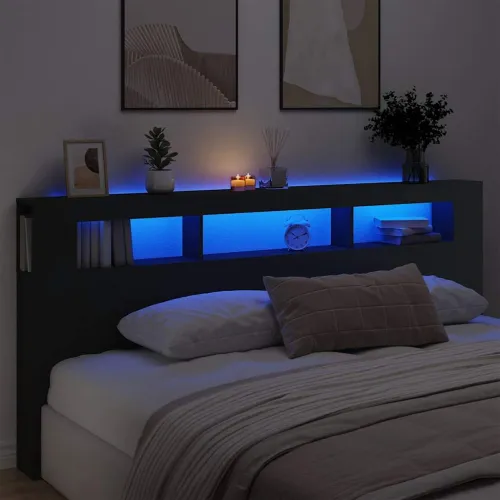 LED uzglavlje crno 220x18,5x103,5 cm konstruirano drvo - Crna 220 x 103.5 cm 1 Crna Cijena