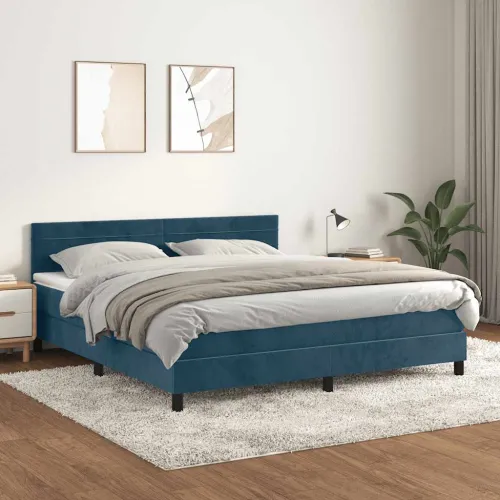 Boxspring - Krevet s oprugama i madracem tamnoplavi 160x200 cm baršunasti - Tamno plava 160 x 200 cm vodoravne pruge Cijena